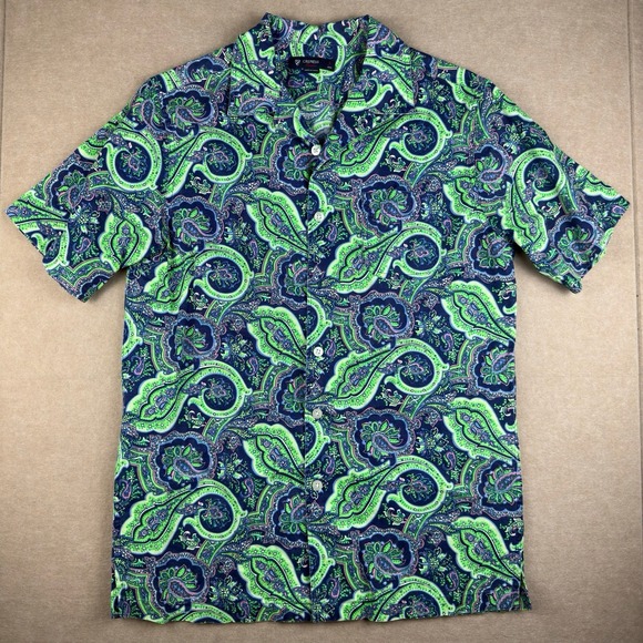 Cremieux Other - Cremieux Shirt Mens S Blue Green Paisley Linen Blend‎ Casual Button Front